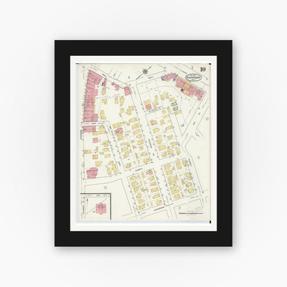 Old map wall art mockup — black gallery frame with white mat — Sanborn Fire Insurance Map from Benton Harbor, Berrien County, Michigan (1917), Sheet #0010