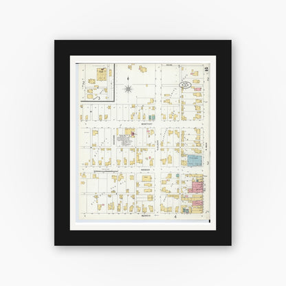 Old map wall art mockup — black gallery frame with white mat — Sanborn Fire Insurance Map from Ada, Hardin County, Ohio (1900), Sheet #0002