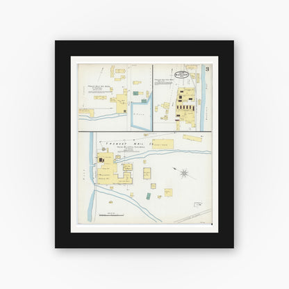 Old map wall art mockup — black gallery frame with white mat — Sanborn Fire Insurance Map from Wareham, Plymouth County, Massachusetts (1896), Sheet #0003