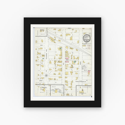 Old map wall art mockup — black gallery frame with white mat — Sanborn Fire Insurance Map from Black Earth, Dane County, Wisconsin (1899), Sheet #0001