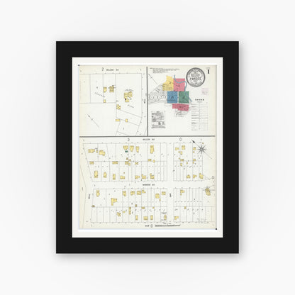 Old map wall art mockup — black gallery frame with white mat — Sanborn Fire Insurance Map from Frazee, Becker County, Minnesota (1907), Sheet #0001