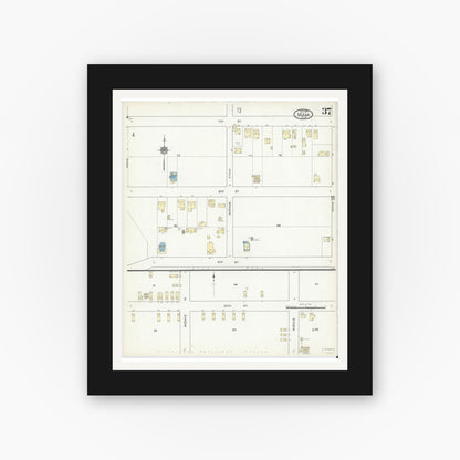 Old map wall art mockup — black gallery frame with white mat — Sanborn Fire Insurance Map from Miami, Dade County, Florida (1914), Sheet #0037