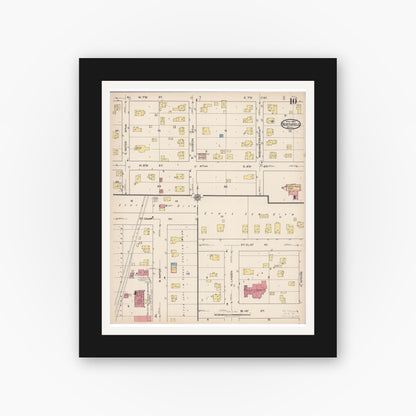 Old map wall art mockup — black gallery frame with white mat — Sanborn Fire Insurance Map from Northfield, Rice County, Minnesota (1922), Sheet #0010