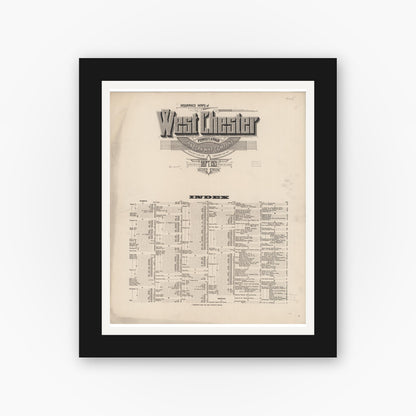 Old map wall art mockup — black gallery frame with white mat — Sanborn Fire Insurance Map from West Chester, Chester County, Pennsylvania (1921), Sheet #0001