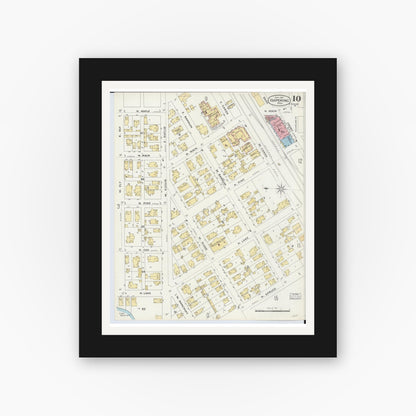Old map wall art mockup — black gallery frame with white mat — Sanborn Fire Insurance Map from Ishpeming, Marquette County, Michigan (1897), Sheet #0010