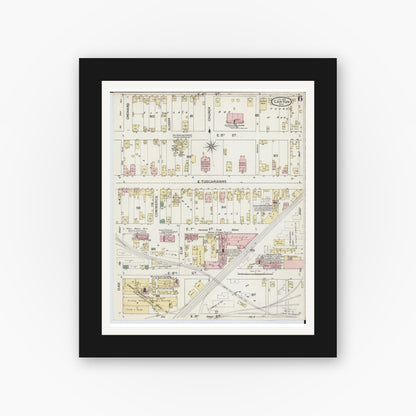 Old map wall art mockup — black gallery frame with white mat — Sanborn Fire Insurance Map from Canton, Stark County, Ohio (1887), Sheet #0006