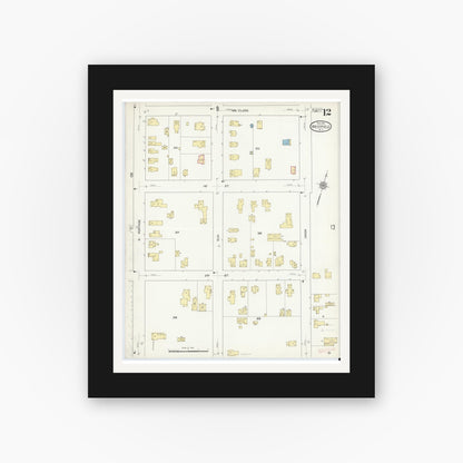 Old map wall art mockup — black gallery frame with white mat — Sanborn Fire Insurance Map from Westfield, Chautauqua County, New York (1912), Sheet #0012