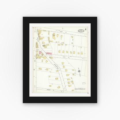 Old map wall art mockup — black gallery frame with white mat — Sanborn Fire Insurance Map from Amityville, Suffolk County, New York (1915), Sheet #0004