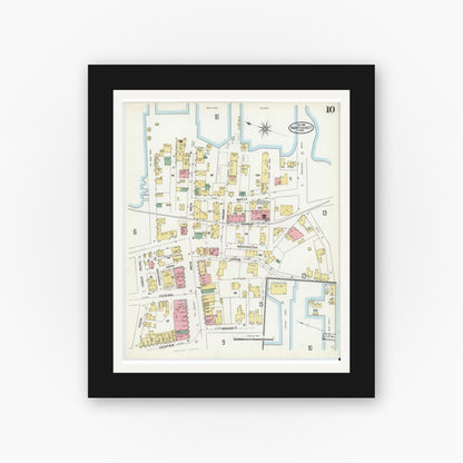 Old map wall art mockup — black gallery frame with white mat — Sanborn Fire Insurance Map from Nantucket, Nantucket County, Massachusetts (1904), Sheet #0010