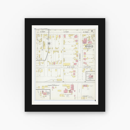 Old map wall art mockup — black gallery frame with white mat — Sanborn Fire Insurance Map from New Philadelphia, Tuscarawas County, Ohio (1892), Sheet #0006