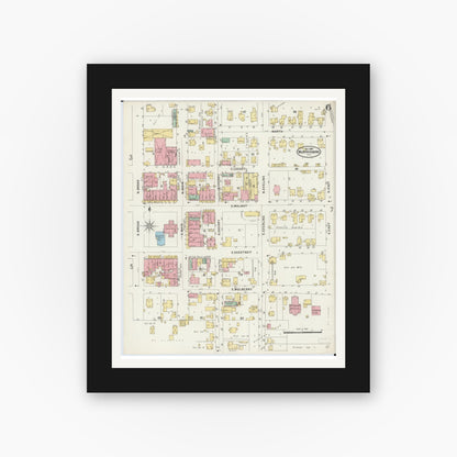 Old map wall art mockup — black gallery frame with white mat — Sanborn Fire Insurance Map from Murphysboro, Jackson County, Illinois (1897), Sheet #0006