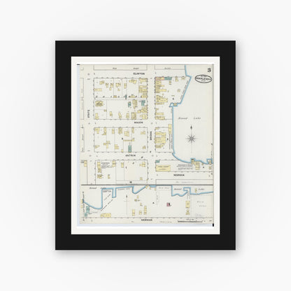 Old map wall art mockup — black gallery frame with white mat — Sanborn Fire Insurance Map from Charlevoix, Charlevoix County, Michigan (1890), Sheet #0003
