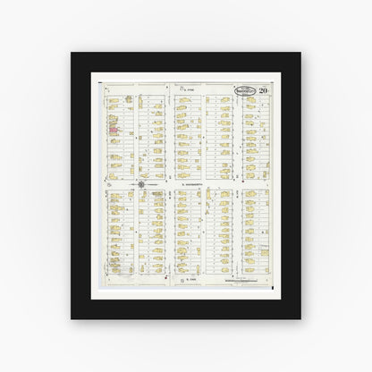 Old map wall art mockup — black gallery frame with white mat — Sanborn Fire Insurance Map from Traverse City, Grand Traverse County, Michigan (1920), Sheet #0020