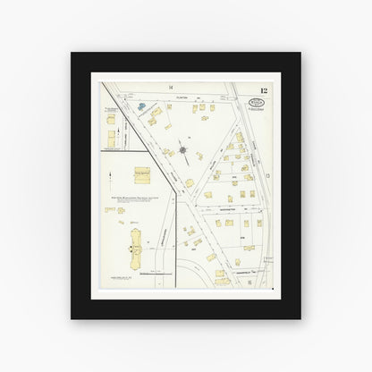 Old map wall art mockup — black gallery frame with white mat — Sanborn Fire Insurance Map from Nyack, Rockland County, New York. (1910), Sheet #0012