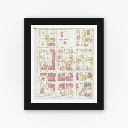 Old map wall art mockup — black gallery frame with white mat — Sanborn Fire Insurance Map from Ironton, Lawrence County, Ohio (1893), Sheet #0006