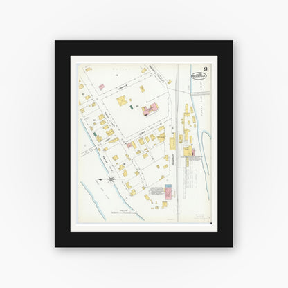 Old map wall art mockup — black gallery frame with white mat — Sanborn Fire Insurance Map from Brookville, Jefferson County, Pennsylvania (1904), Sheet #0009
