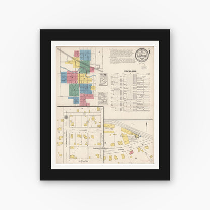 Old map wall art mockup — black gallery frame with white mat — Sanborn Fire Insurance Map from Ligonier, Noble County, Indiana (1922) - Complete Map Set