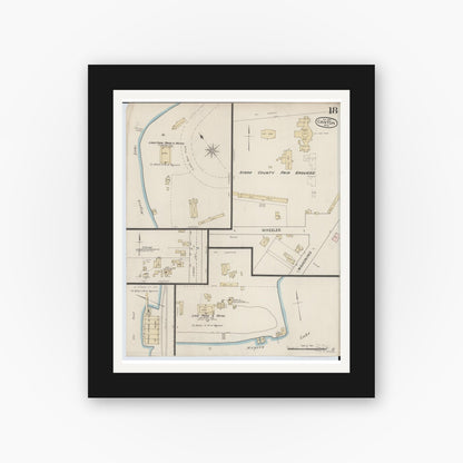 Old map wall art mockup — black gallery frame with white mat — Sanborn Fire Insurance Map from Canton, Stark County, Ohio (1887), Sheet #0018