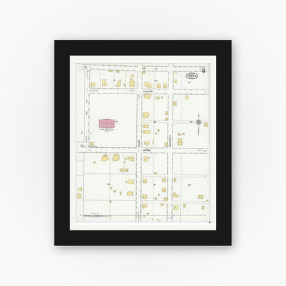 Old map wall art mockup — black gallery frame with white mat — Sanborn Fire Insurance Map from Ferris, Ellis County, Texas (1921), Sheet #0008