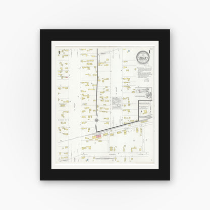 Old map wall art mockup — black gallery frame with white mat — Sanborn Fire Insurance Map from Waltham, Middlesex County, Massachusetts (1892) - Complete Map Set