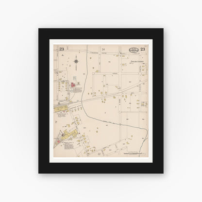 Old map wall art mockup — black gallery frame with white mat — Sanborn Fire Insurance Map from Gainesville, Alachua County, Florida (1922), Sheet #0023