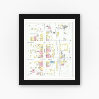Old map wall art mockup — black gallery frame with white mat — Sanborn Fire Insurance Map from New Richland, Waseca County, Minnesota (1930), Sheet #0002