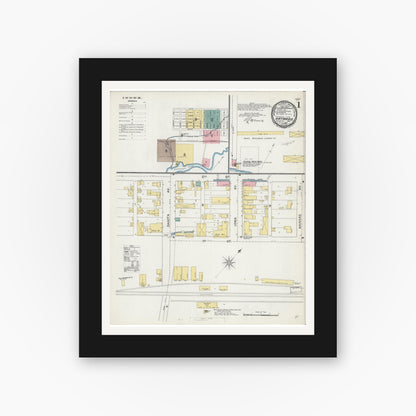 Old map wall art mockup — black gallery frame with white mat — Sanborn Fire Insurance Map from Hayward, Sawyer County, Wisconsin (1892) - Complete Map Set