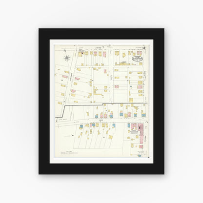 Old map wall art mockup — black gallery frame with white mat — Sanborn Fire Insurance Map from Quakertown, Bucks County, Pennsylvania (1909), Sheet #0004