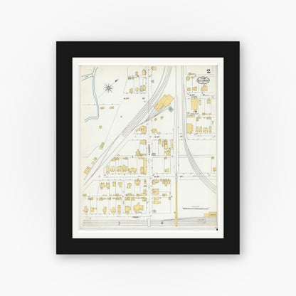 Old map wall art mockup — black gallery frame with white mat — Sanborn Fire Insurance Map from Bellwood, Blair County, Pennsylvania (1904), Sheet #0002