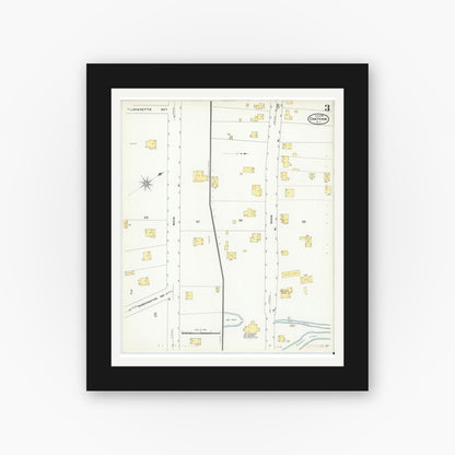 Old map wall art mockup — black gallery frame with white mat — Sanborn Fire Insurance Map from Chatham, Morris County, New Jersey (1909), Sheet #0003