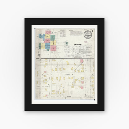 Old map wall art mockup — black gallery frame with white mat — Sanborn Fire Insurance Map from Hillsboro, Highland County, Ohio (1911) - Complete Map Set