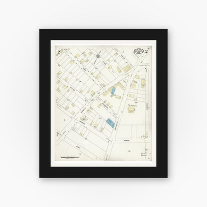Old map wall art mockup — black gallery frame with white mat — Sanborn Fire Insurance Map from Dartmouth, Bristol County, Massachusetts (1924), Sheet #0002