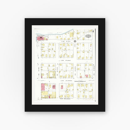 Old map wall art mockup — black gallery frame with white mat — Sanborn Fire Insurance Map from Vinton, Benton County, Iowa (1921), Sheet #0004