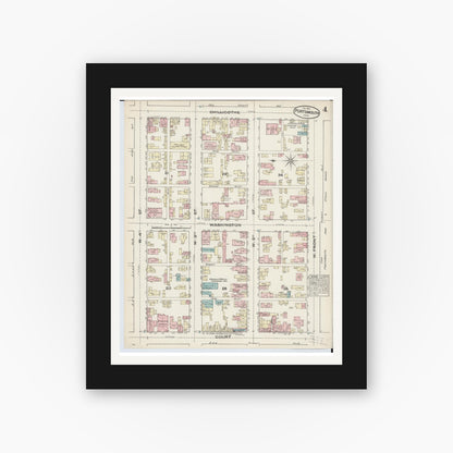 Old map wall art mockup — black gallery frame with white mat — Sanborn Fire Insurance Map from Portsmouth, Scioto County, Ohio (1884), Sheet #0004