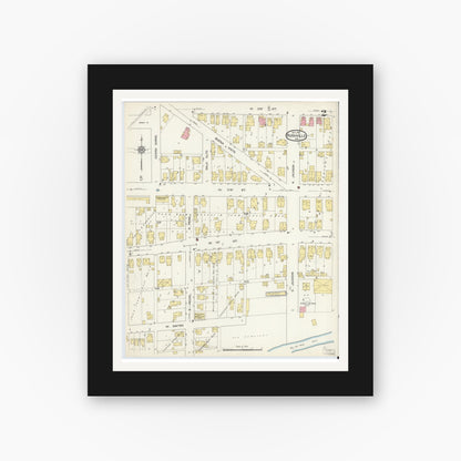 Old map wall art mockup — black gallery frame with white mat — Sanborn Fire Insurance Map from Rushville, Rush County, Indiana (1913), Sheet #0002