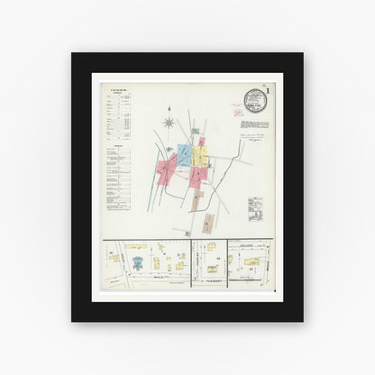 Old map wall art mockup — black gallery frame with white mat — Sanborn Fire Insurance Map from Hamilton, Madison County, New York (1896) - Complete Map Set
