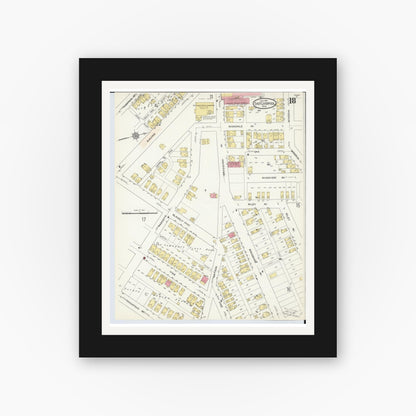 Old map wall art mockup — black gallery frame with white mat — Sanborn Fire Insurance Map from East Liverpool, Columbiana County, Ohio (1913), Sheet #0018