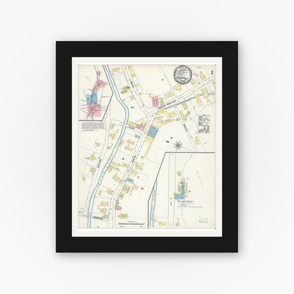 Old map wall art mockup — black gallery frame with white mat — Sanborn Fire Insurance Map from Placerville, El Dorado County, California (1891) - Complete Map Set
