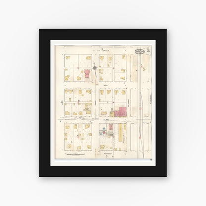 Old map wall art mockup — black gallery frame with white mat — Sanborn Fire Insurance Map from Bartlett, Bell and Williamson Counties, Texas (1940), Sheet #0003