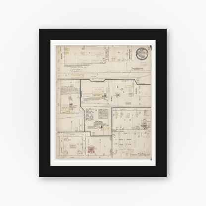Old map wall art mockup — black gallery frame with white mat — Sanborn Fire Insurance Map from Paris, Lamar County, Texas (1885) - Complete Map Set