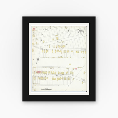 Old map wall art mockup — black gallery frame with white mat — Sanborn Fire Insurance Map from Jeannette, Westmoreland County, Pennsylvania (1910), Sheet #0005