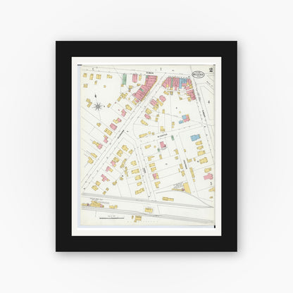 Old map wall art mockup — black gallery frame with white mat — Sanborn Fire Insurance Map from Bellevue, Huron And Sandusky County, Ohio (1899), Sheet #0002