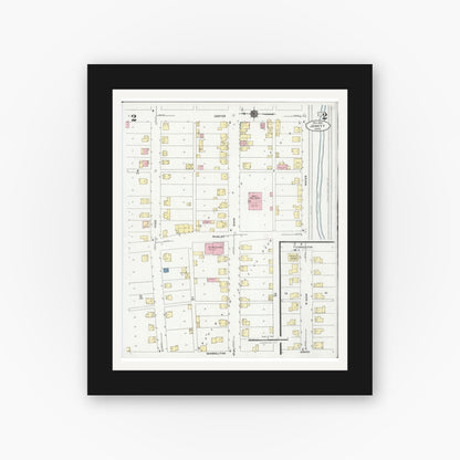 Old map wall art mockup — black gallery frame with white mat — Sanborn Fire Insurance Map from Jewett, Harrison County, Ohio (1924), Sheet #0002