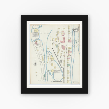 Old map wall art mockup — black gallery frame with white mat — Sanborn Fire Insurance Map from Coshocton, Coshocton County, Ohio (1889), Sheet #0007