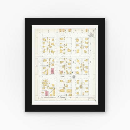 Old map wall art mockup — black gallery frame with white mat — Sanborn Fire Insurance Map from Temple, Bell County, Texas (1900), Sheet #0006