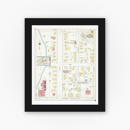 Old map wall art mockup — black gallery frame with white mat — Sanborn Fire Insurance Map from Ypsilanti, Washtenaw County, Michigan (1916), Sheet #0009