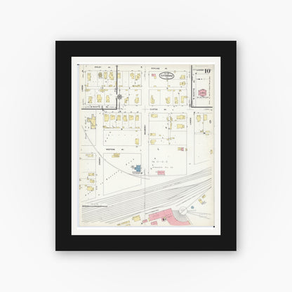 Old map wall art mockup — black gallery frame with white mat — Sanborn Fire Insurance Map from Effingham, Effingham County, Illinois (1911), Sheet #0010