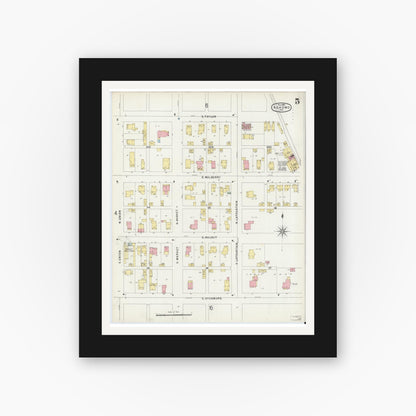 Old map wall art mockup — black gallery frame with white mat — Sanborn Fire Insurance Map from Kokomo, Howard County, Indiana (1896), Sheet #0005