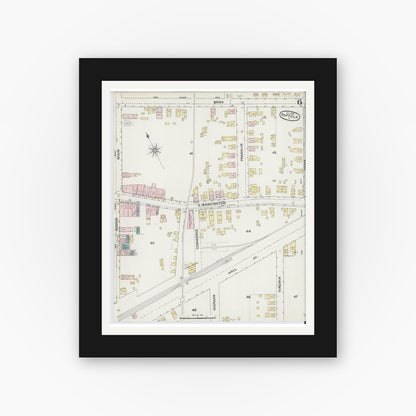 Old map wall art mockup — black gallery frame with white mat — Sanborn Fire Insurance Map from Suffolk, Independent Cities, Virginia (1889), Sheet #0006