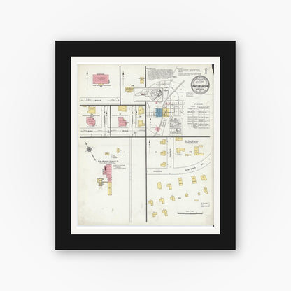 Old map wall art mockup — black gallery frame with white mat — Sanborn Fire Insurance Map from Kings Mountain, Cleveland County, North Carolina (1919) - Complete Map Set